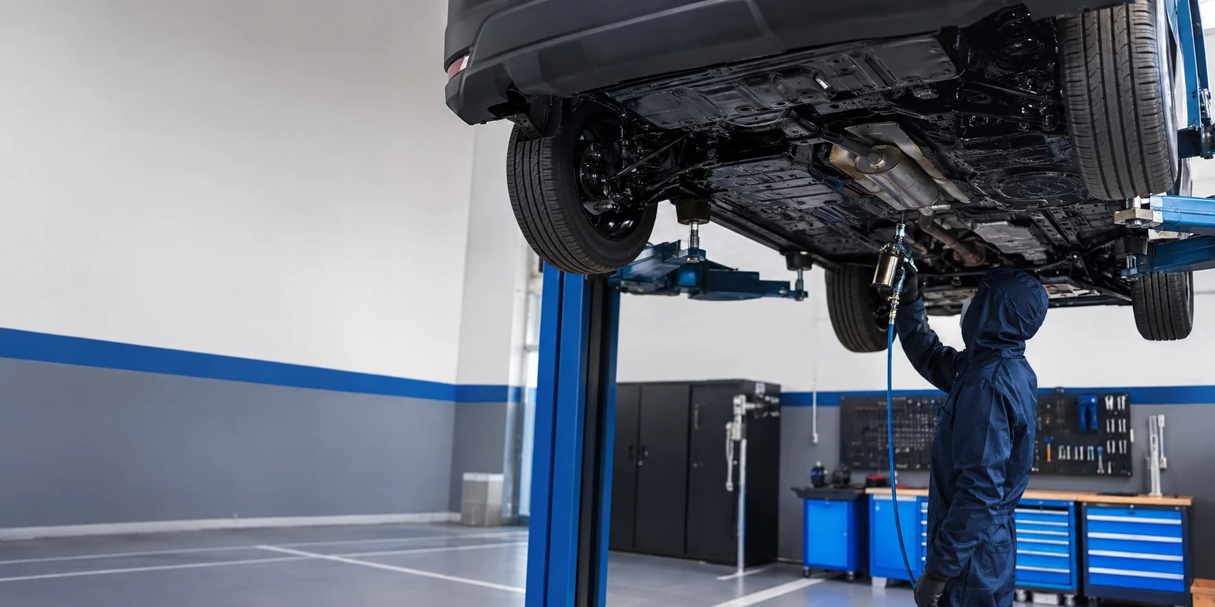 Illustrative underbody treatment in a workshop
